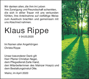 Traueranzeige von Klaus Rippe von vrm-trauer