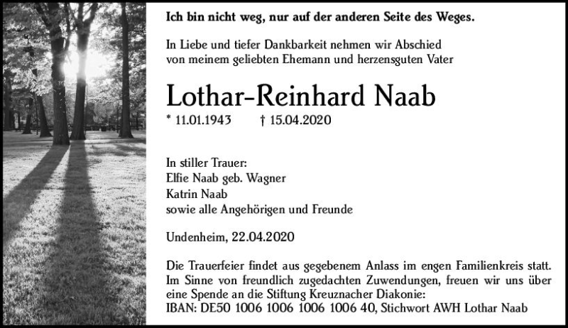  Traueranzeige für Lothar-Reinhard Naab vom 22.04.2020 aus vrm-trauer