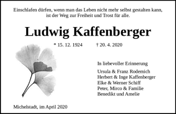 Traueranzeige von Ludwig Kaffenberger von vrm-trauer
