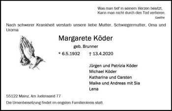 Traueranzeige von Margarete Köder von vrm-trauer