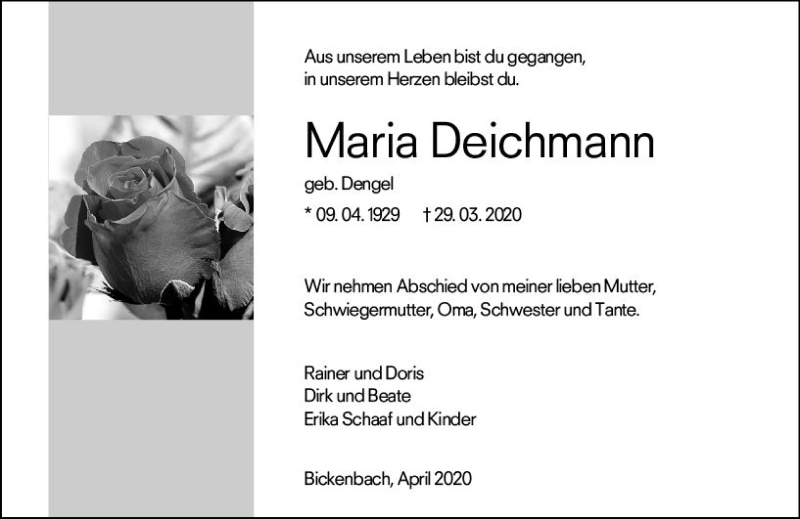 Traueranzeigen von Deichmann | www.vrm-trauer.de