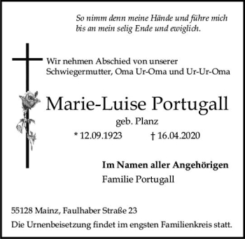 Traueranzeige von Marie-Luise Portugall von vrm-trauer