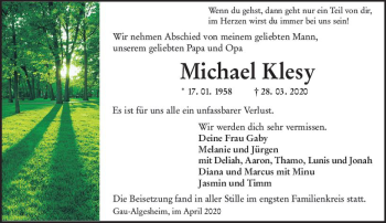 Traueranzeige von Michael Klesy von vrm-trauer