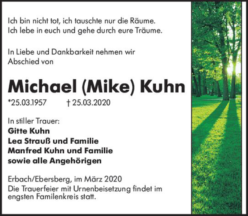  Traueranzeige für Michael Kuhn vom 28.03.2020 aus vrm-trauer