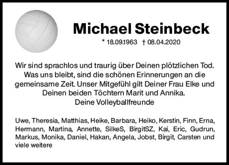 Traueranzeige für Michael Steinbeck vom 18.04.2020 aus vrm-trauer