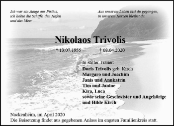 Traueranzeige von Nikolaus Trivolis von vrm-trauer