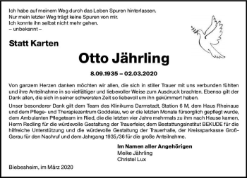 Traueranzeige von Otto Jährling von vrm-trauer