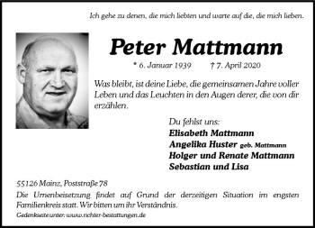 Traueranzeige von Peter Mattmann von vrm-trauer