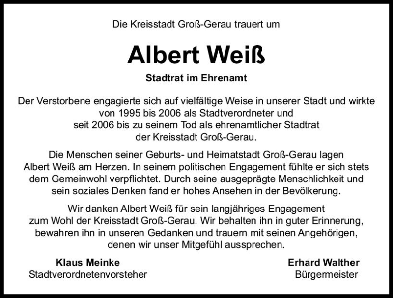  Traueranzeige für Albert Weiß vom 02.05.2020 aus vrm-trauer