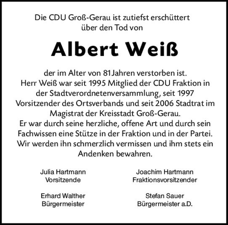  Traueranzeige für Albert Weiß vom 04.05.2020 aus vrm-trauer