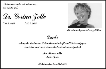 Traueranzeige von Corina Zolle von vrm-trauer