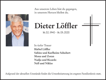 Traueranzeige von Dieter Löffler von vrm-trauer