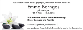 Traueranzeige von Emma Bernges von vrm-trauer