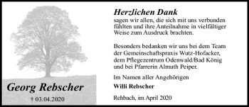 Traueranzeige von Georg Rebscher von vrm-trauer