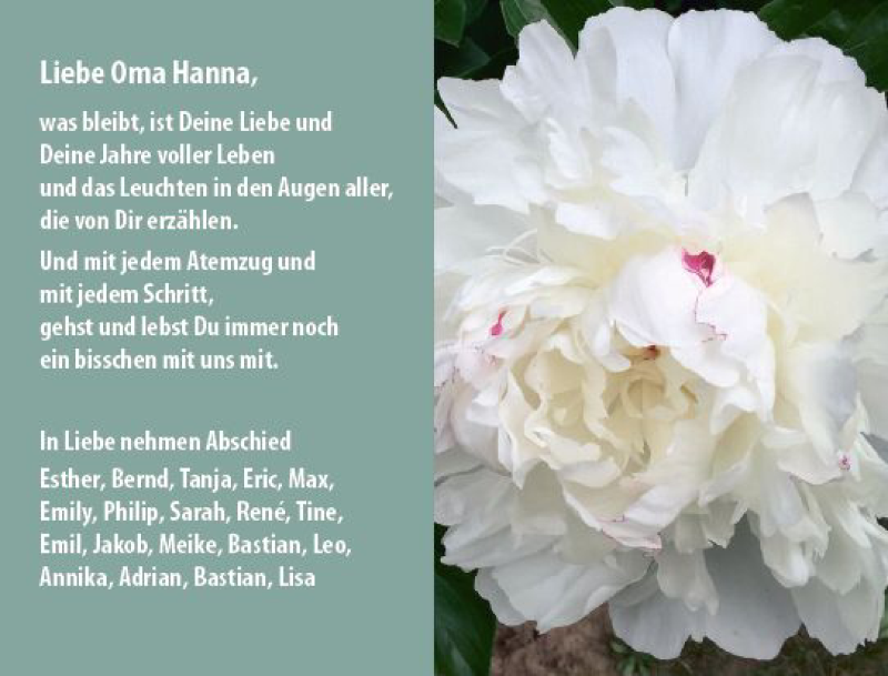  Traueranzeige für Hanna  vom 02.05.2020 aus vrm-trauer