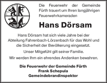 Traueranzeige von Hans Dörsam von vrm-trauer