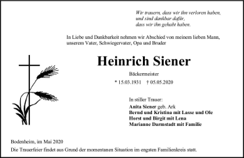 Traueranzeige von Heinrich Siener von vrm-trauer