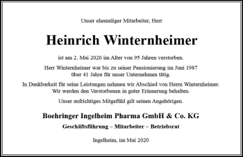 Traueranzeige von Heinrich Winternheimer von vrm-trauer