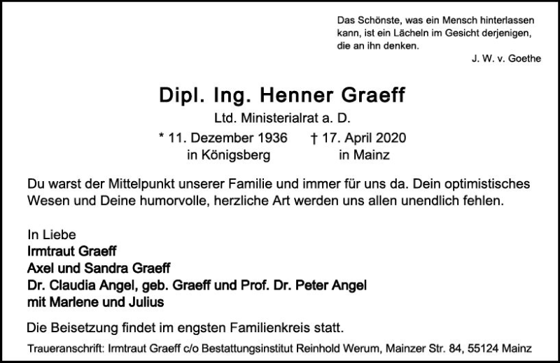  Traueranzeige für Henner Graeff vom 02.05.2020 aus vrm-trauer