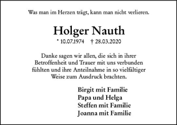 Traueranzeige von Holger Nauth von vrm-trauer