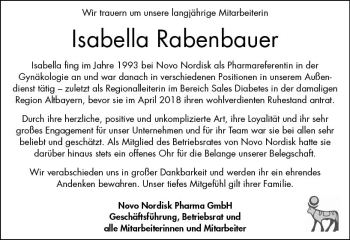 Traueranzeige von Isabella Rabenbauer von vrm-trauer