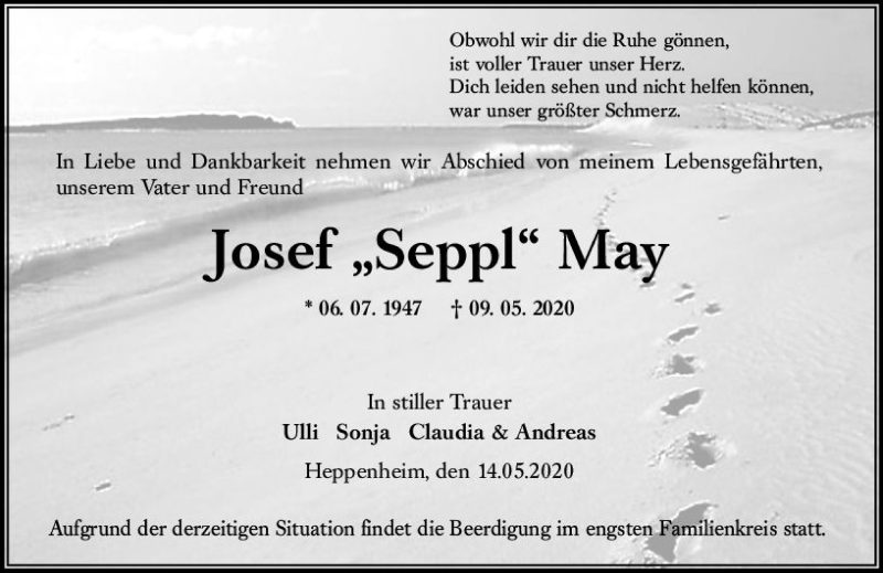  Traueranzeige für Josef  May vom 13.05.2020 aus vrm-trauer