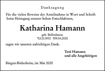 Traueranzeige von Katharina Hamann von vrm-trauer