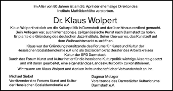 Traueranzeige von Klaus Wolpert von vrm-trauer