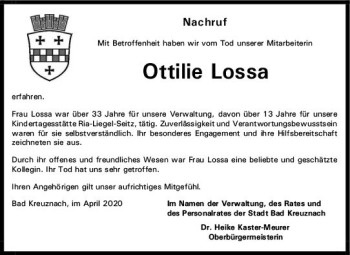 Traueranzeige von Ottilie Lossa von vrm-trauer