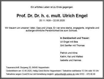Traueranzeige von Ulrich Engel von vrm-trauer