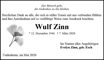 Traueranzeige von Wulf Zinn von vrm-trauer