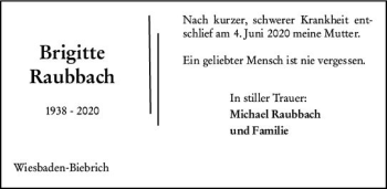 Traueranzeige von Brigitte Raubbach von vrm-trauer