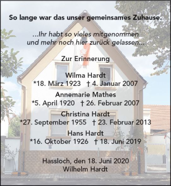 Traueranzeige von Christina Hardt von vrm-trauer