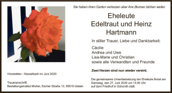 Traueranzeige von Edeltraut und Heinz Hartmann von vrm-trauer