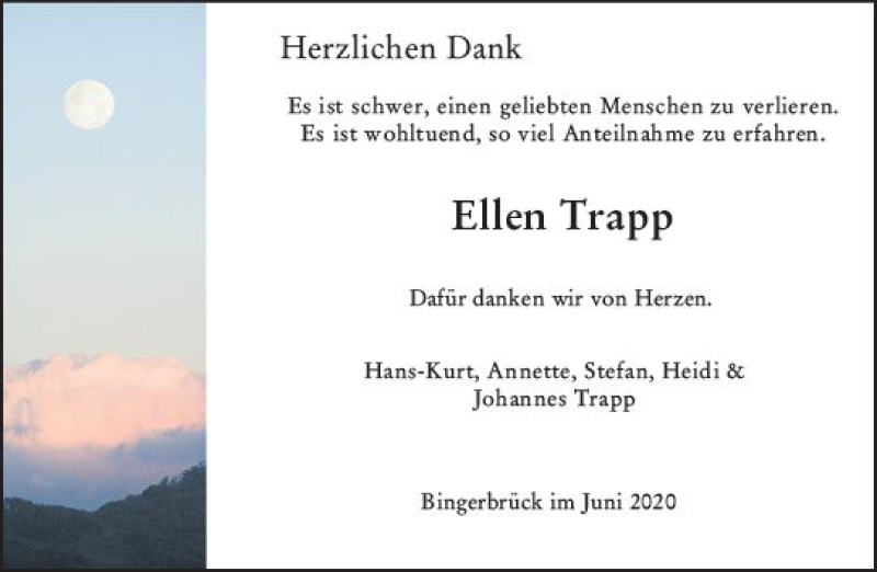  Traueranzeige für Ellen Trapp vom 17.06.2020 aus vrm-trauer