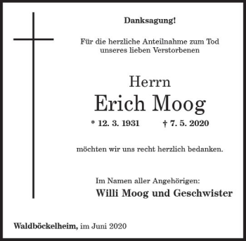 Traueranzeige von Erich Moog von vrm-trauer