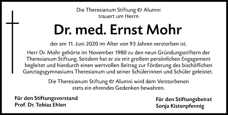  Traueranzeige für Ernst Mohr vom 27.06.2020 aus vrm-trauer