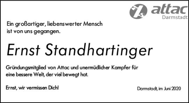  Traueranzeige für Ernst Standhartinger vom 06.06.2020 aus vrm-trauer