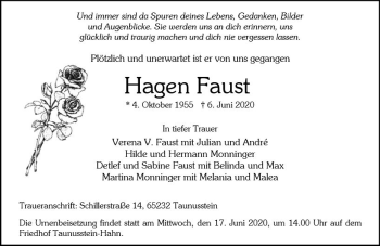 Traueranzeige von Hagen Faust von vrm-trauer