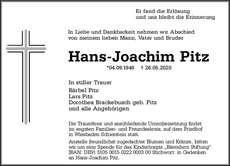  Traueranzeige für Hans-Joachim Pitz vom 13.06.2020 aus vrm-trauer