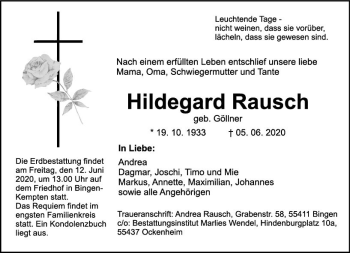 Traueranzeige von Hildegard Rausch von vrm-trauer
