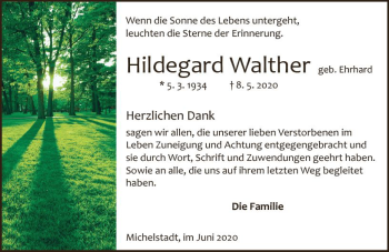 Traueranzeige von Hildegard Walther von vrm-trauer