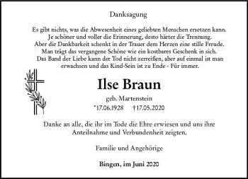 Traueranzeige von Ilse Braun von vrm-trauer