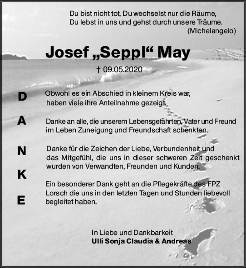  Traueranzeige für Josef  May vom 20.06.2020 aus vrm-trauer