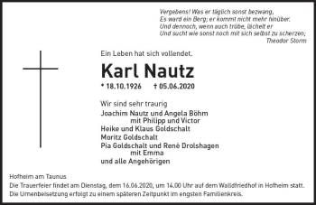 Traueranzeige von Karl Nautz von vrm-trauer