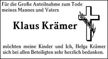 Traueranzeige von Klaus Krämer von vrm-trauer