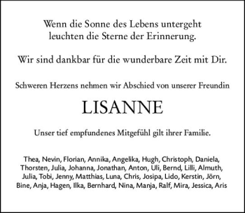 Traueranzeige von Lisanne Gabriele Döbel von vrm-trauer
