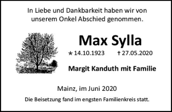 Traueranzeige von Max Sylla von vrm-trauer