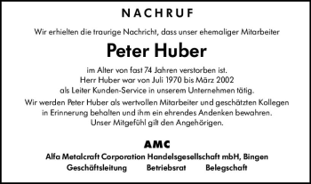 Traueranzeige von Peter Huber von vrm-trauer