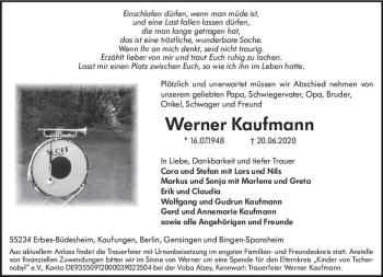 Traueranzeige von Werner Kaufmann von vrm-trauer